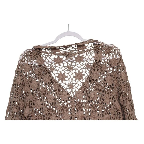 Vintage Open Knit Cardigan Large Ramie Cotton Crochet Floral Boho Cottagecore - Picture 10 of 12